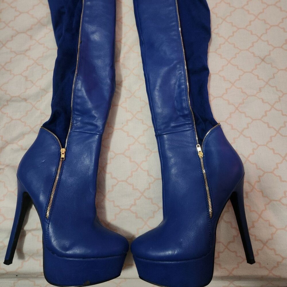 Royal blue knee high boots